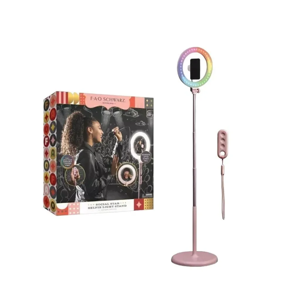 NIB! FAO Schwarz Social Star Selfie Light Stand Ring Light in Pink
